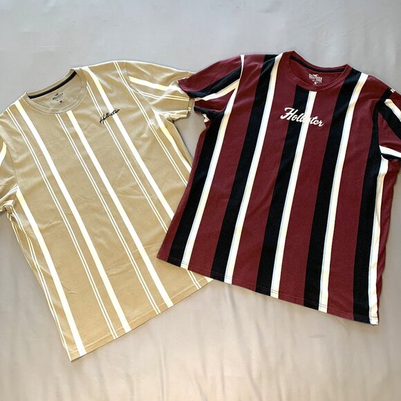 Hollister Other - Two Hollister Men T-shirts Striped Beige Burgundy Size XL Short Sleeves